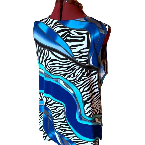 MODE VIN ROUGE - Sleeveless blouse abstract zebra patterns Blue Black / XL - Picture 6 of 7